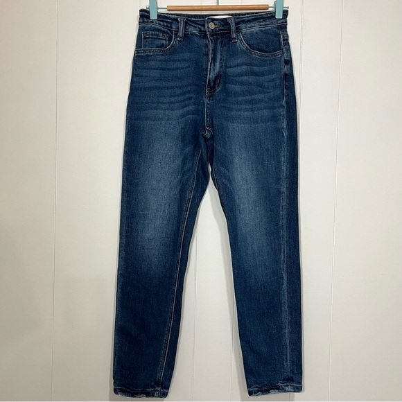 Vervet Denim - Vervet High Rise Straight Jeans Dark Wash Raw Hem Ankle Size 26 Vintage